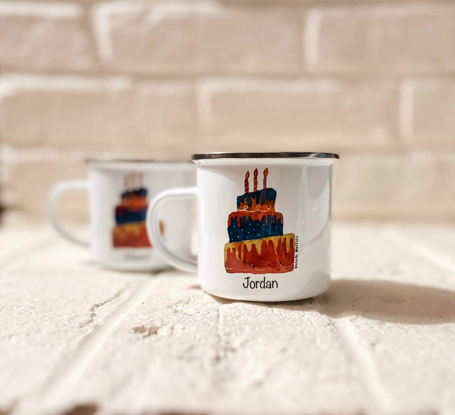 Personalized Birthday Cake Cup - Enamel or Ceramic Options