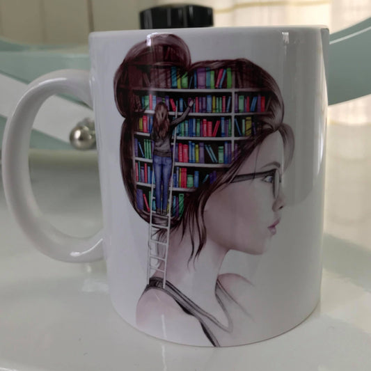 Book Loving Woman Ceramic Mug - 11 oz or 15 oz sizes